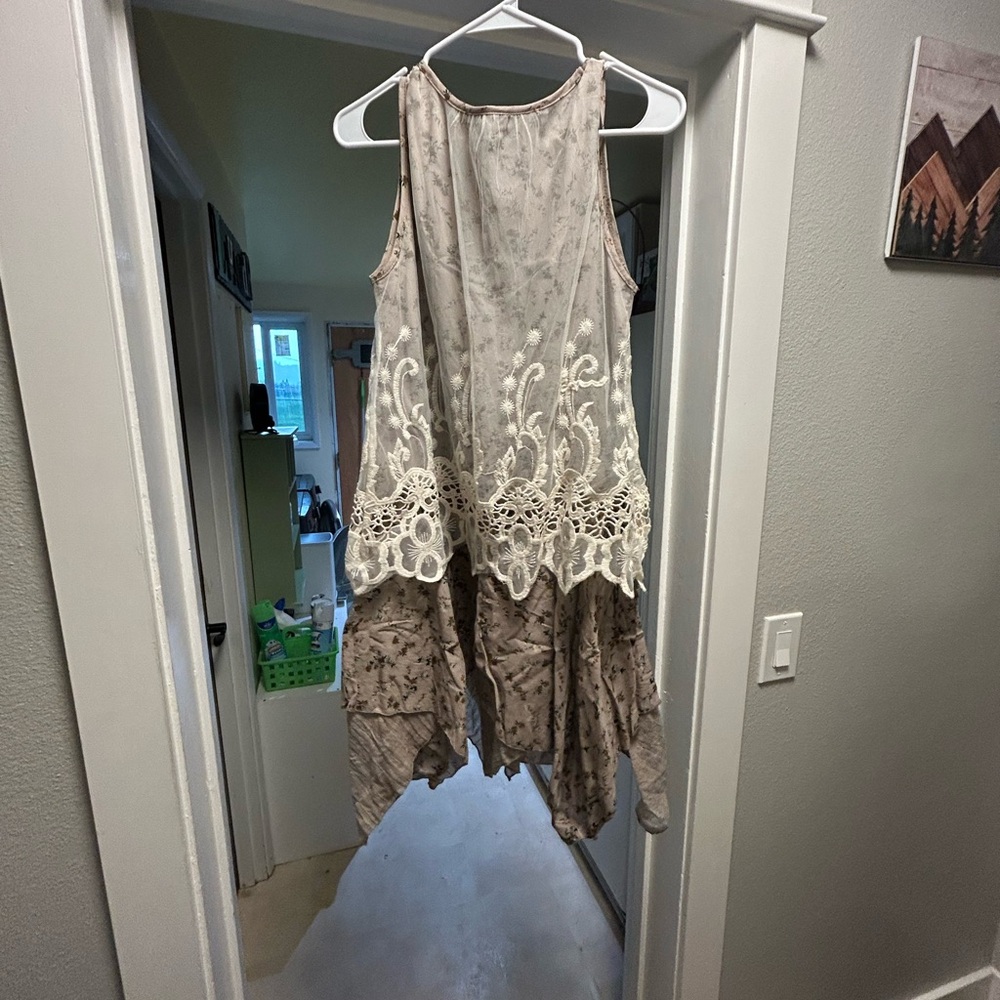 Mori Kei Chic Asymmetrical Dress with Lace Detail